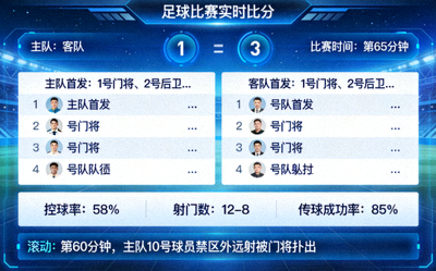 足球比赛实时比分数据大屏显示画面
